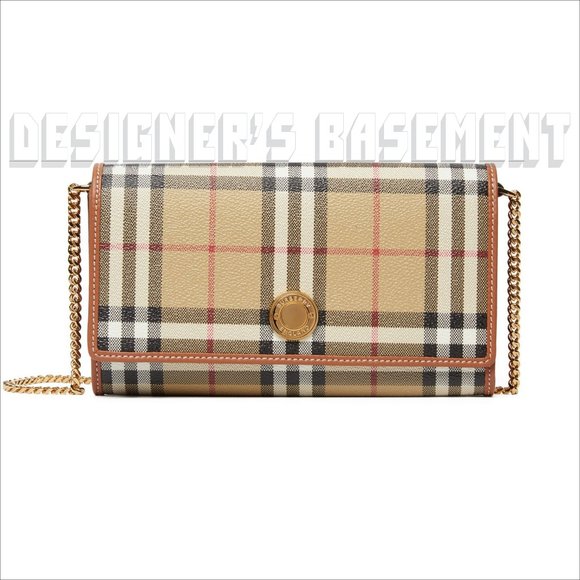 BURBERRY beige Vintage Check HANNAH Flap convertible Chain clutch Wallet Bag NWT - Picture 6 of 10